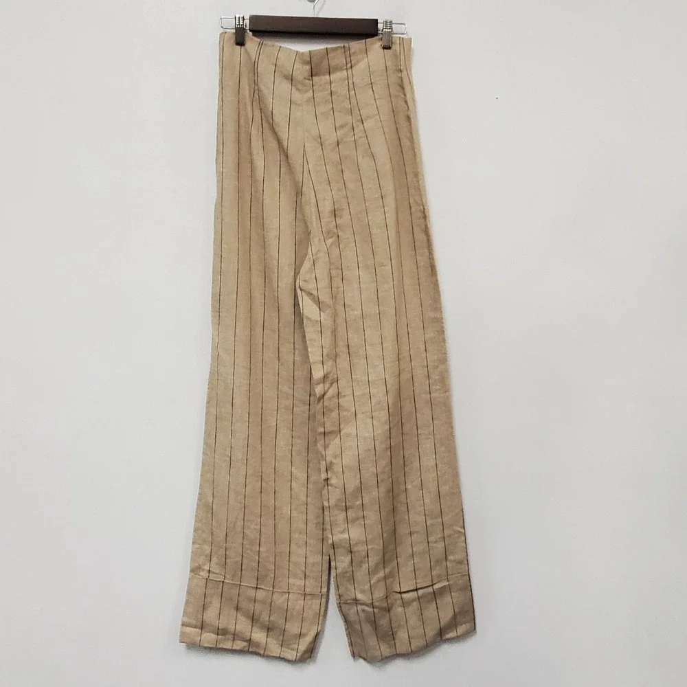 Zara Womens Linen Wide Leg Cuffed Pants Size S Academia High Rise Office Career